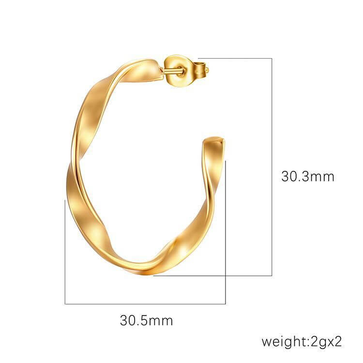Irregular Twisted C- Shaped Stainless Steel Earrings For Women