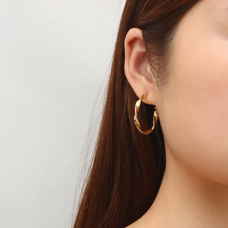 Irregular Twisted C- Shaped Stainless Steel Earrings For Women