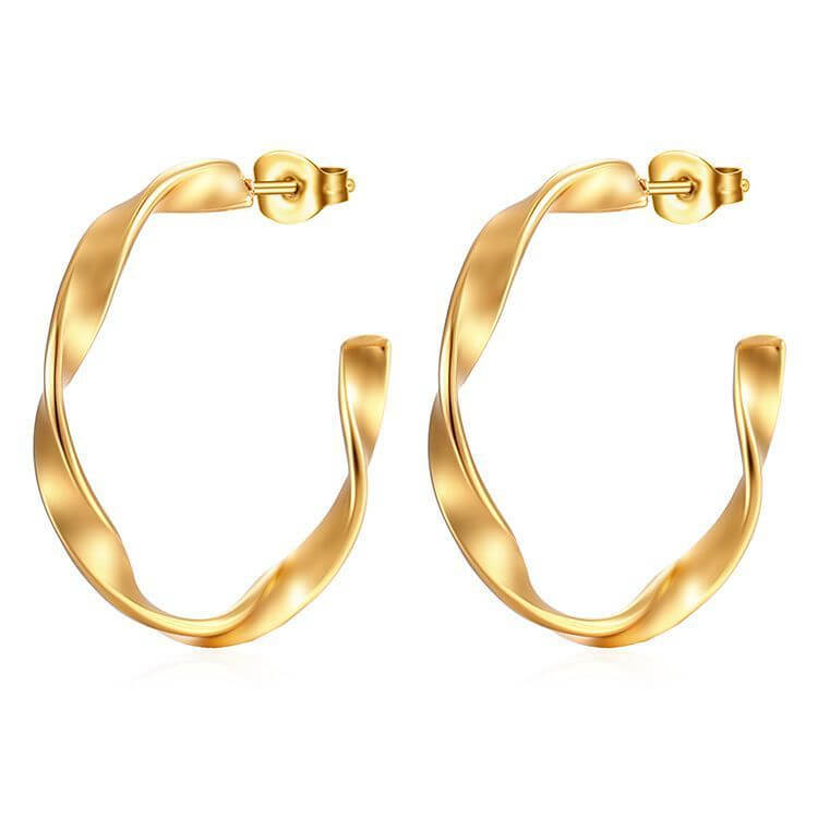 Irregular Twisted C- Shaped Stainless Steel Earrings For Women