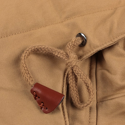 Men's Winter Fleece Jacket Coat in khaki with hood, thermal lining, and multiple pockets. Ideal for cold weather and outdoor military-style wear.