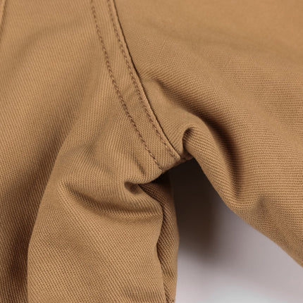 Men's Winter Fleece Jacket Coat in khaki with hood, thermal lining, and multiple pockets. Ideal for cold weather and outdoor military-style wear.