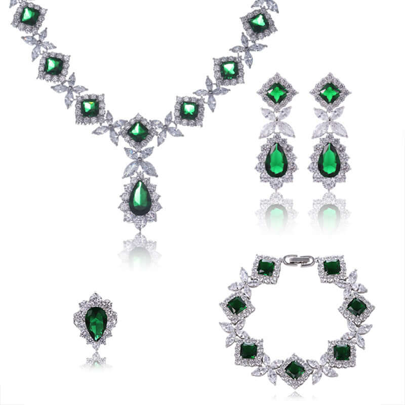 European And American Luxury Zircon Necklace Earring Bracelet Ring Suit